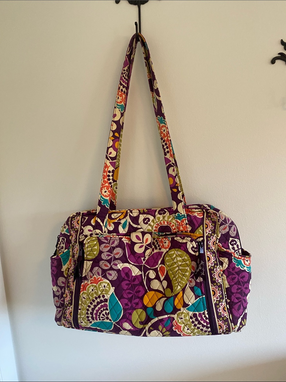 Vera Bradley Quilted Floral Tote in Purple, Teal & Green